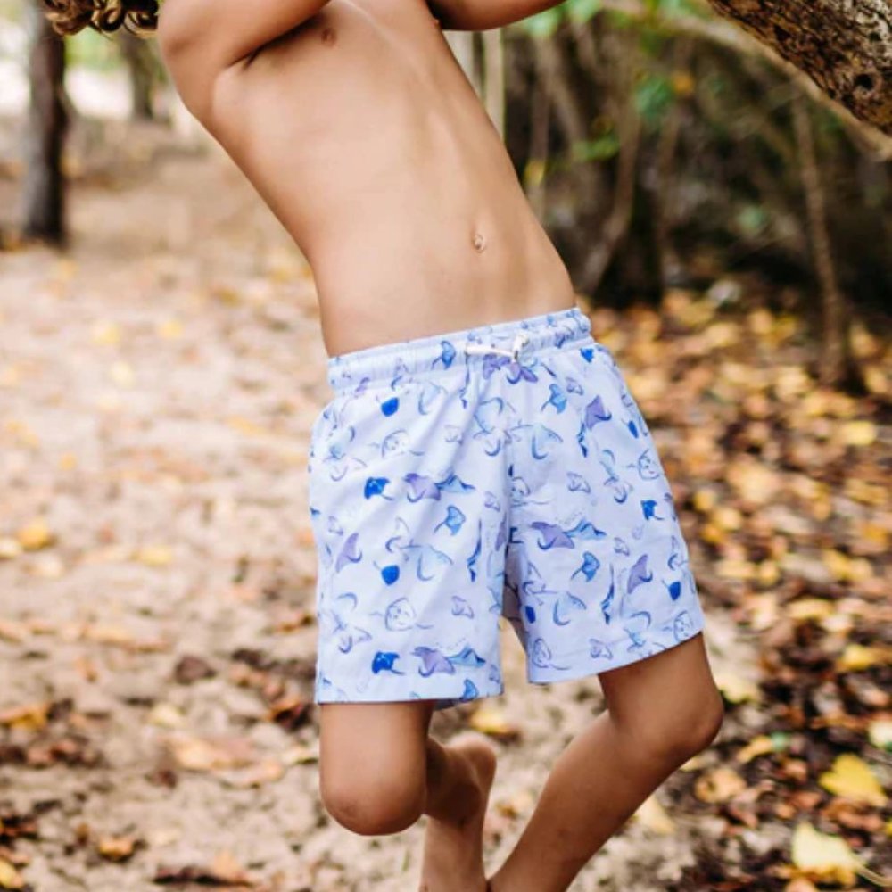 Bermies Boy's Manta Ray Blue Swim Trunks~matching adult sizes available!